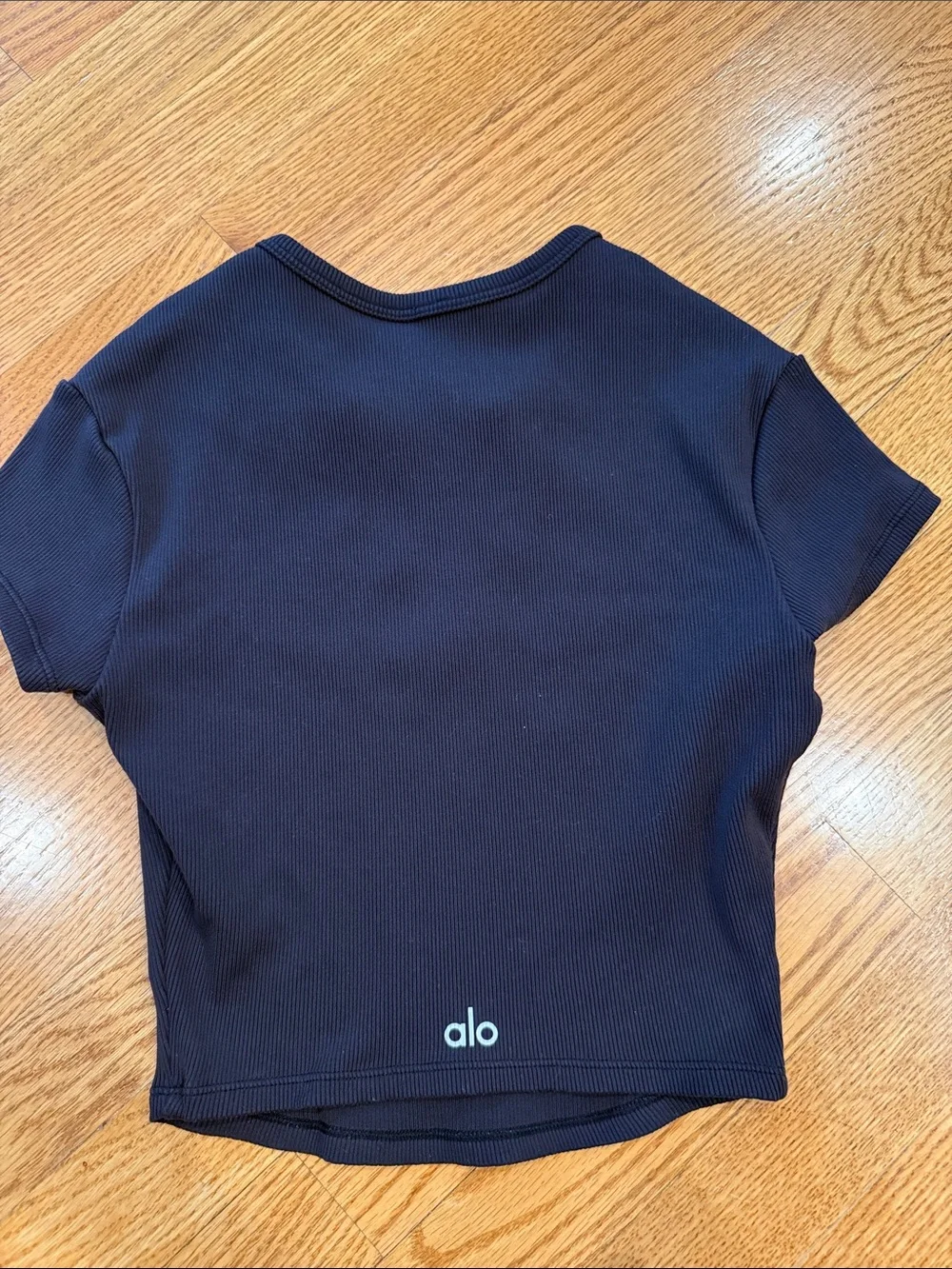 ALO Yoga Black Ribbed Short Sleeve Crop Top